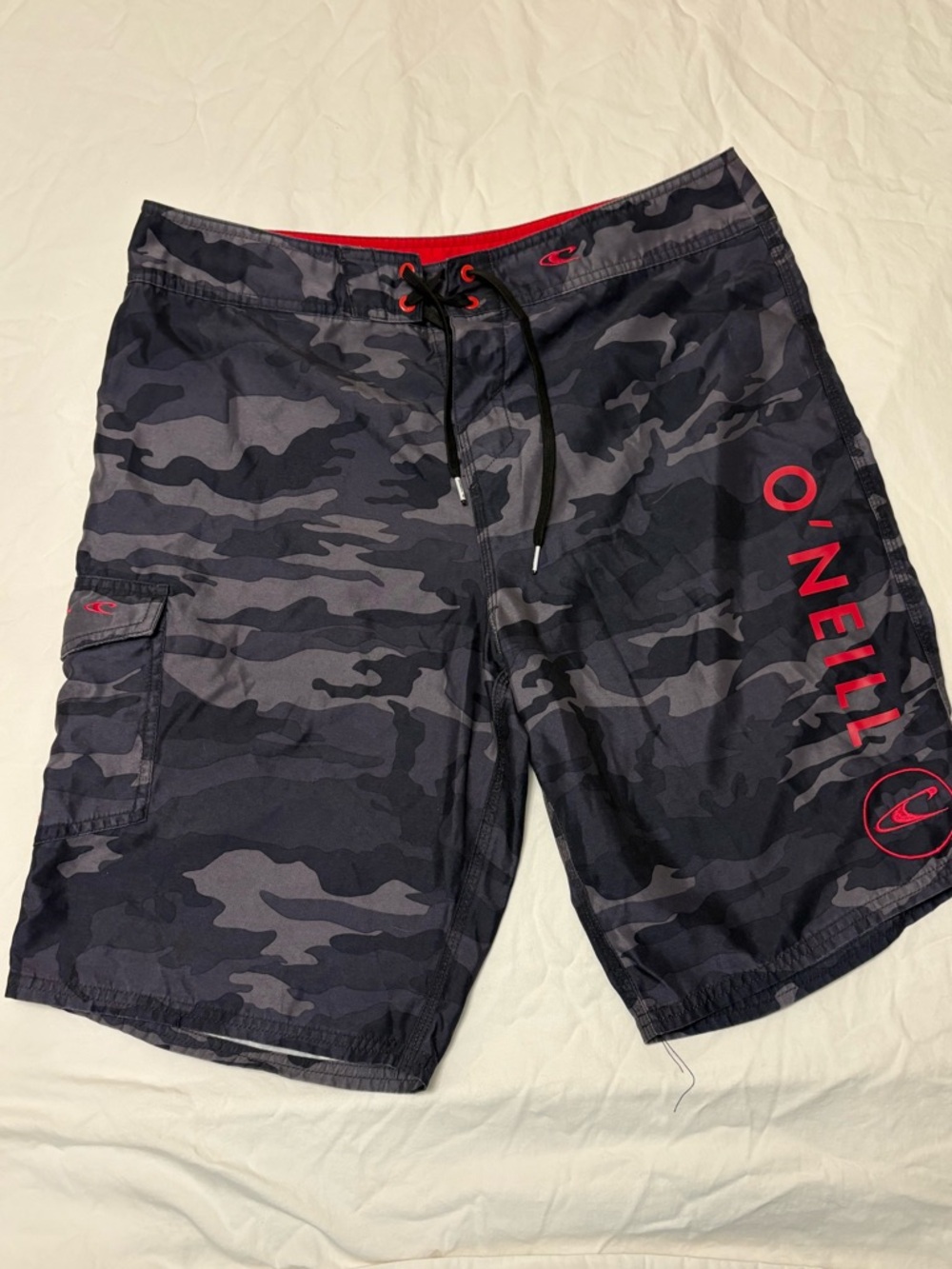 O'Neill Black & Gray Camo Boardshorts with Red Logo